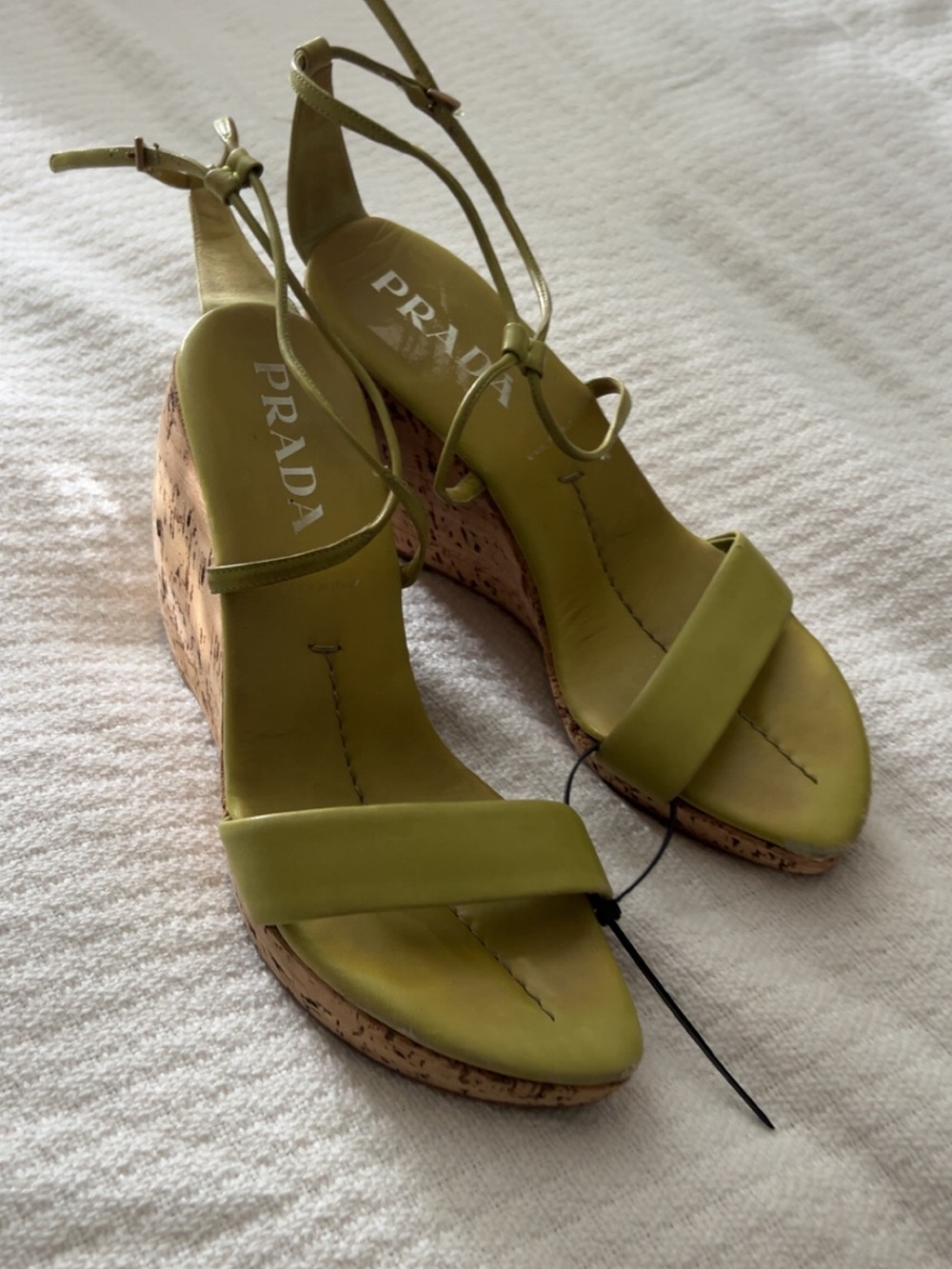 Prada Olive Green Cork Wedge Sandals - Women's